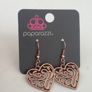 Paparazzi The Truth HEARTS Copper Filigree Heart Drop Earrings P5WH-CPXX-088XX